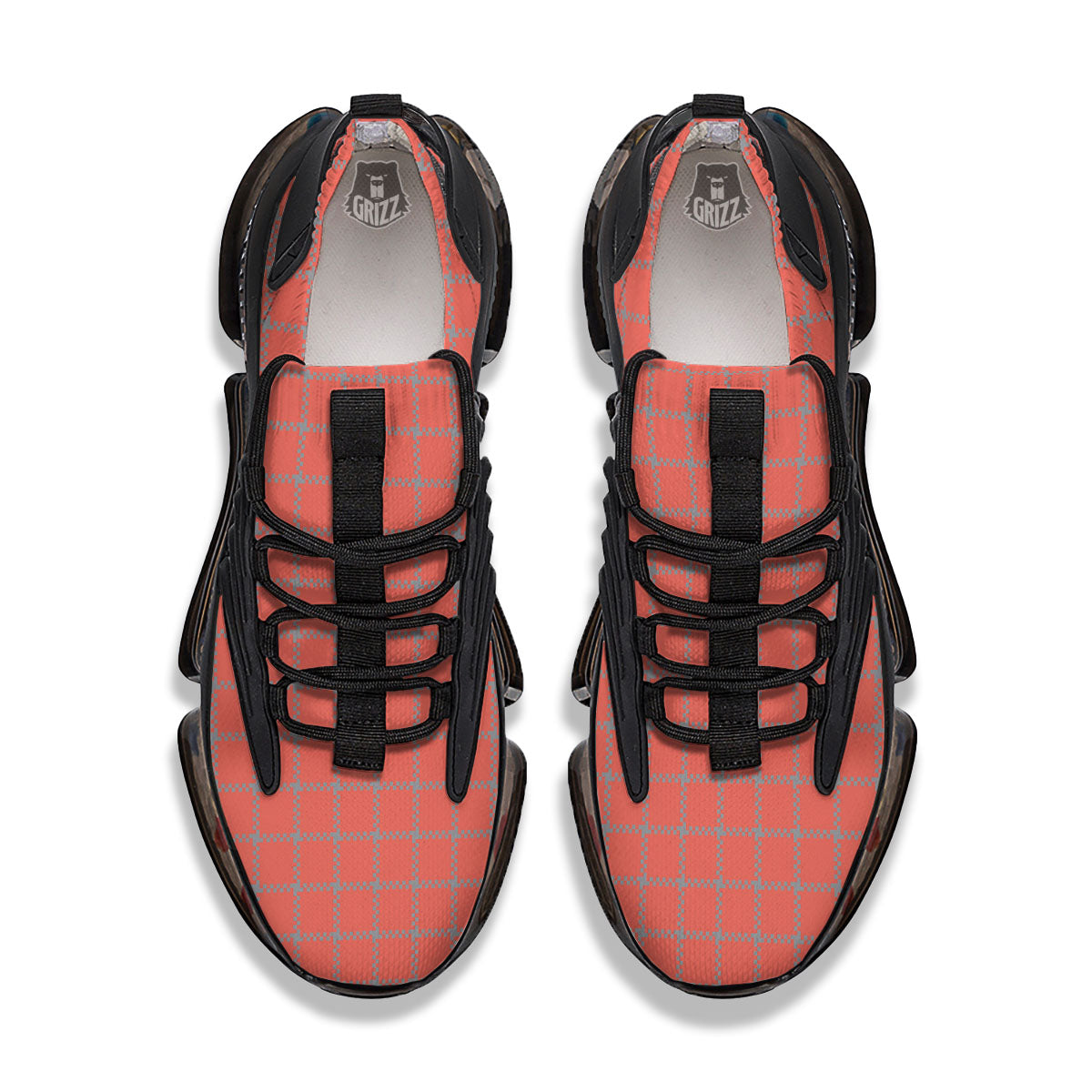 Red Pastel And Grey Tattersall Print Black Gym Shoes-grizzshop