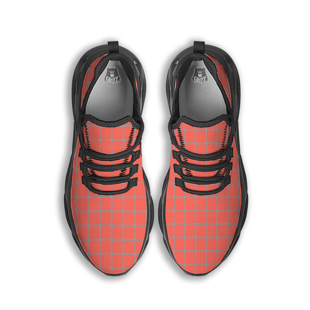 Red Pastel And Grey Tattersall Print Black Running Shoes-grizzshop