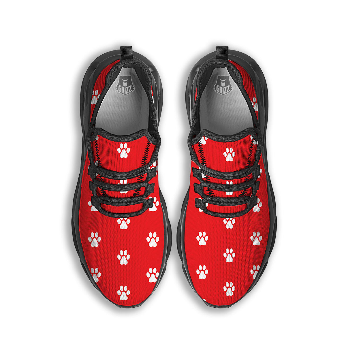 Red Paw Print Black Running Shoes-grizzshop