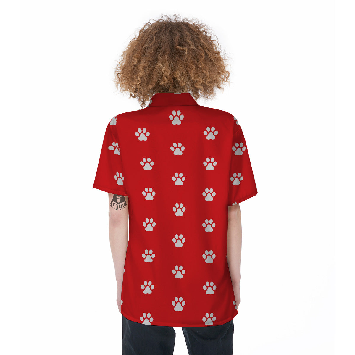 Red Paw Print Women's Short Sleeve Shirts-grizzshop