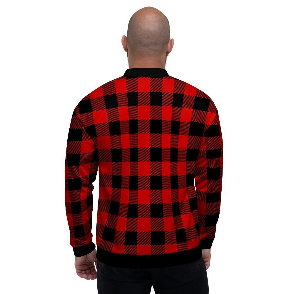 Red Plaid Men's Bomber Jacket-grizzshop