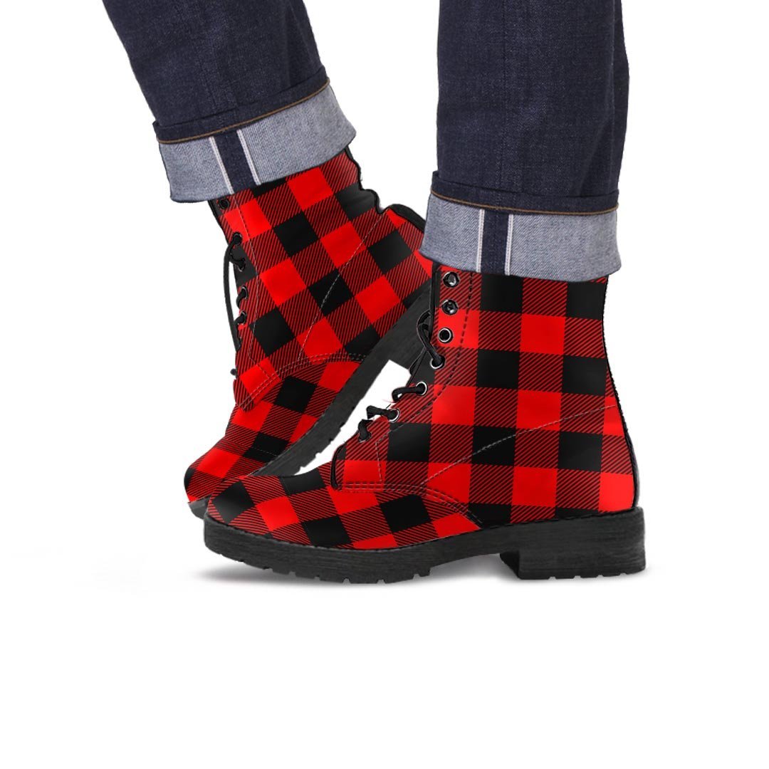 Red Plaid Men's Boots-grizzshop