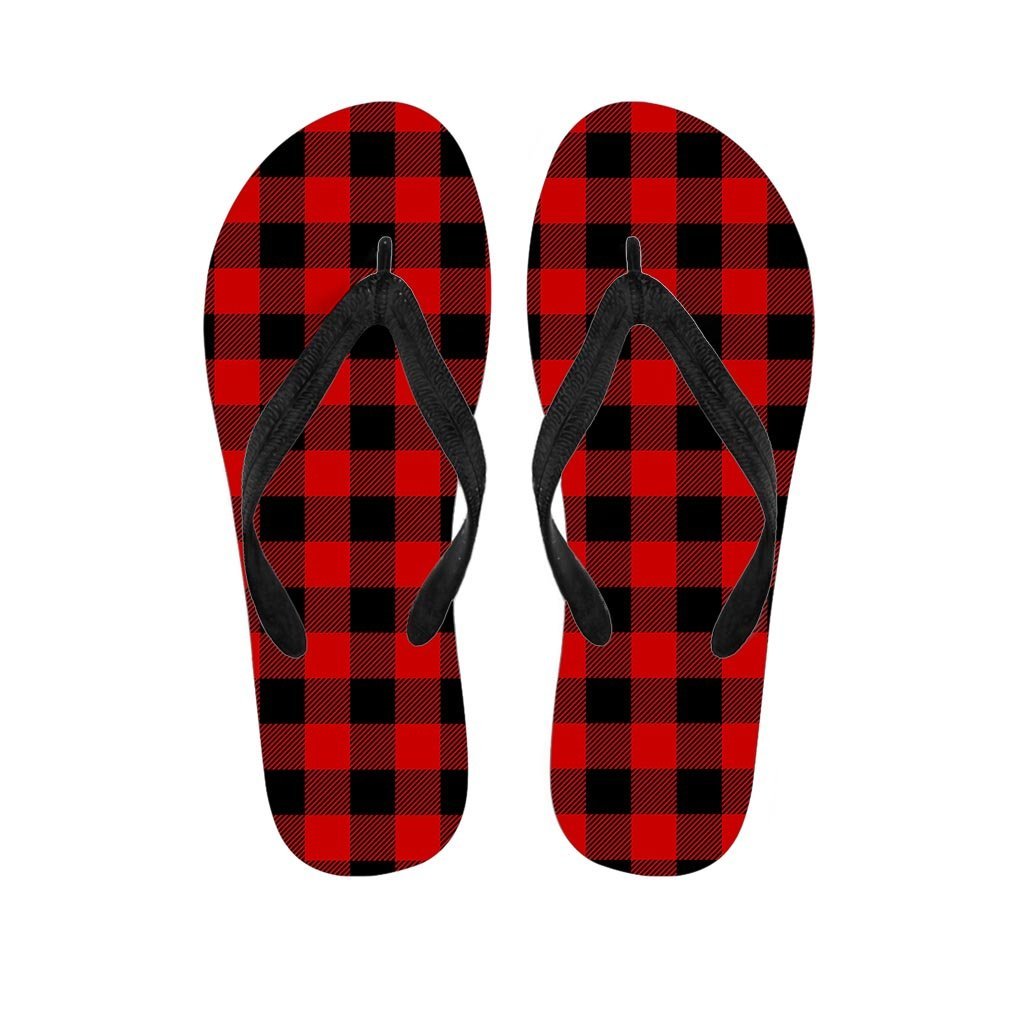 Red Plaid Men's Flip Flops-grizzshop