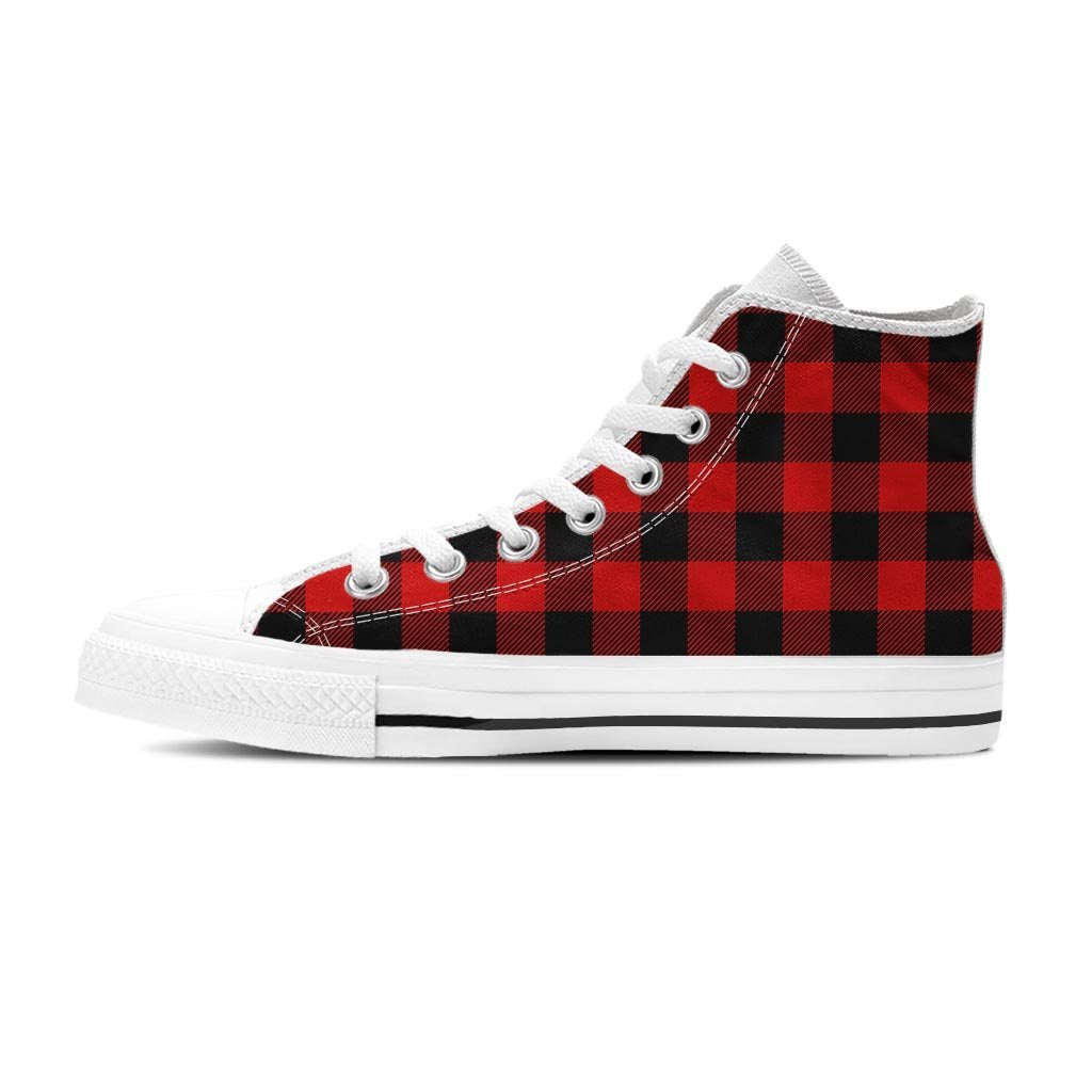 Red Plaid Men's High Top Shoes-grizzshop