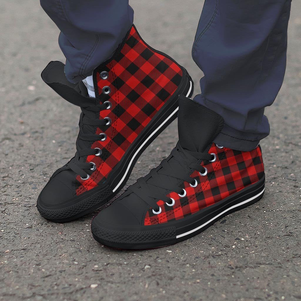 Red Plaid Men's High Top Shoes-grizzshop