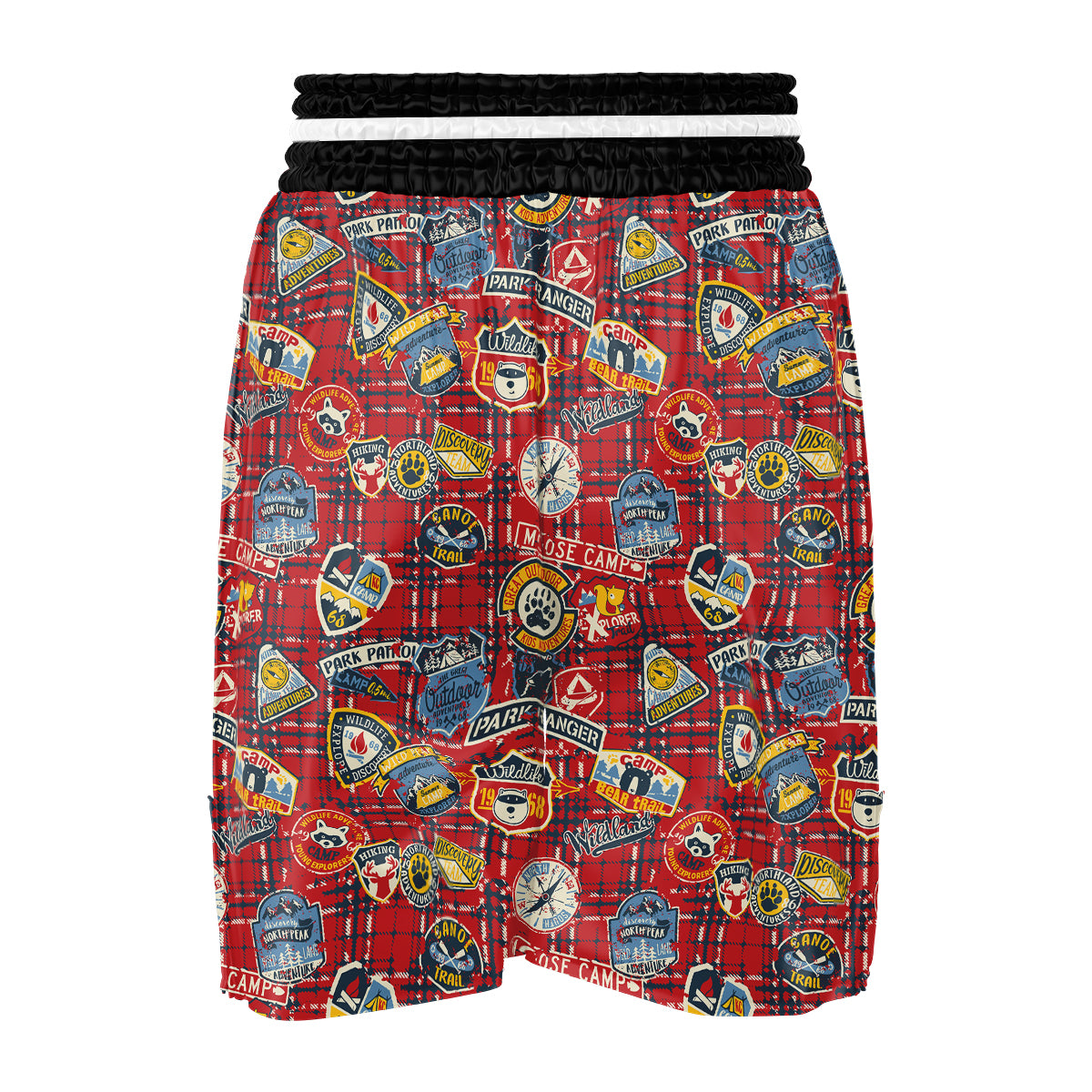 Red Plaid Mountain Camp Tartan Print Boxing Shorts-grizzshop