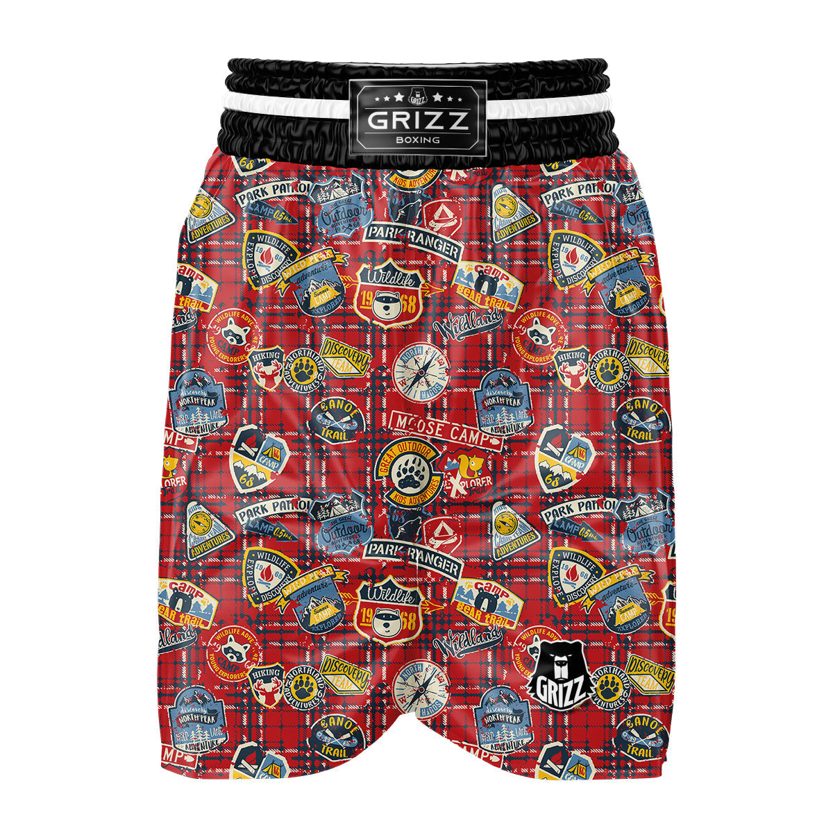 Red Plaid Mountain Camp Tartan Print Boxing Shorts-grizzshop