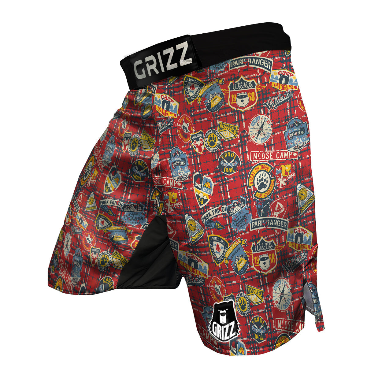 Red Plaid Mountain Camp Tartan Print MMA Shorts-grizzshop