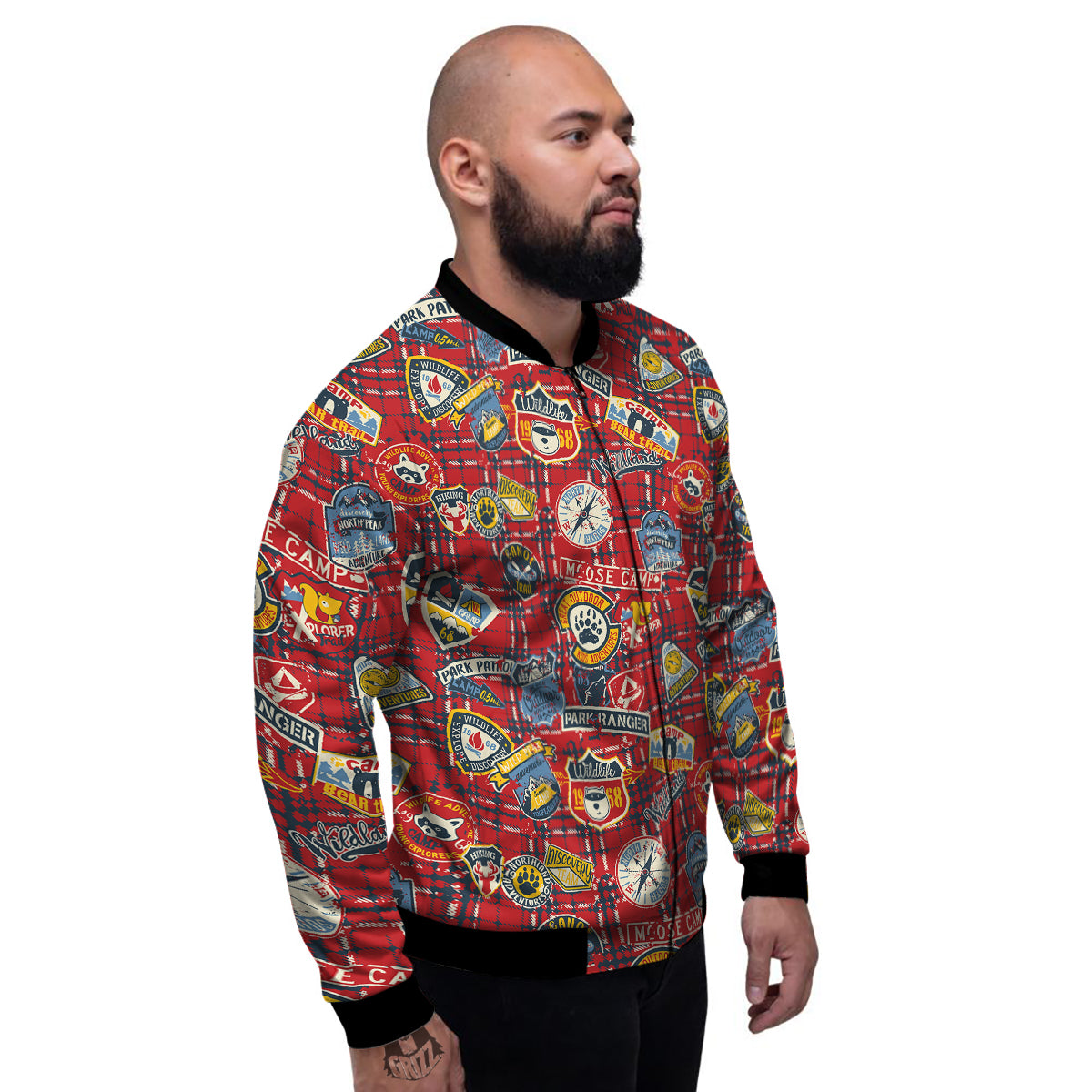 Red Plaid Mountain Camp Tartan Print Men's Bomber Jacket-grizzshop