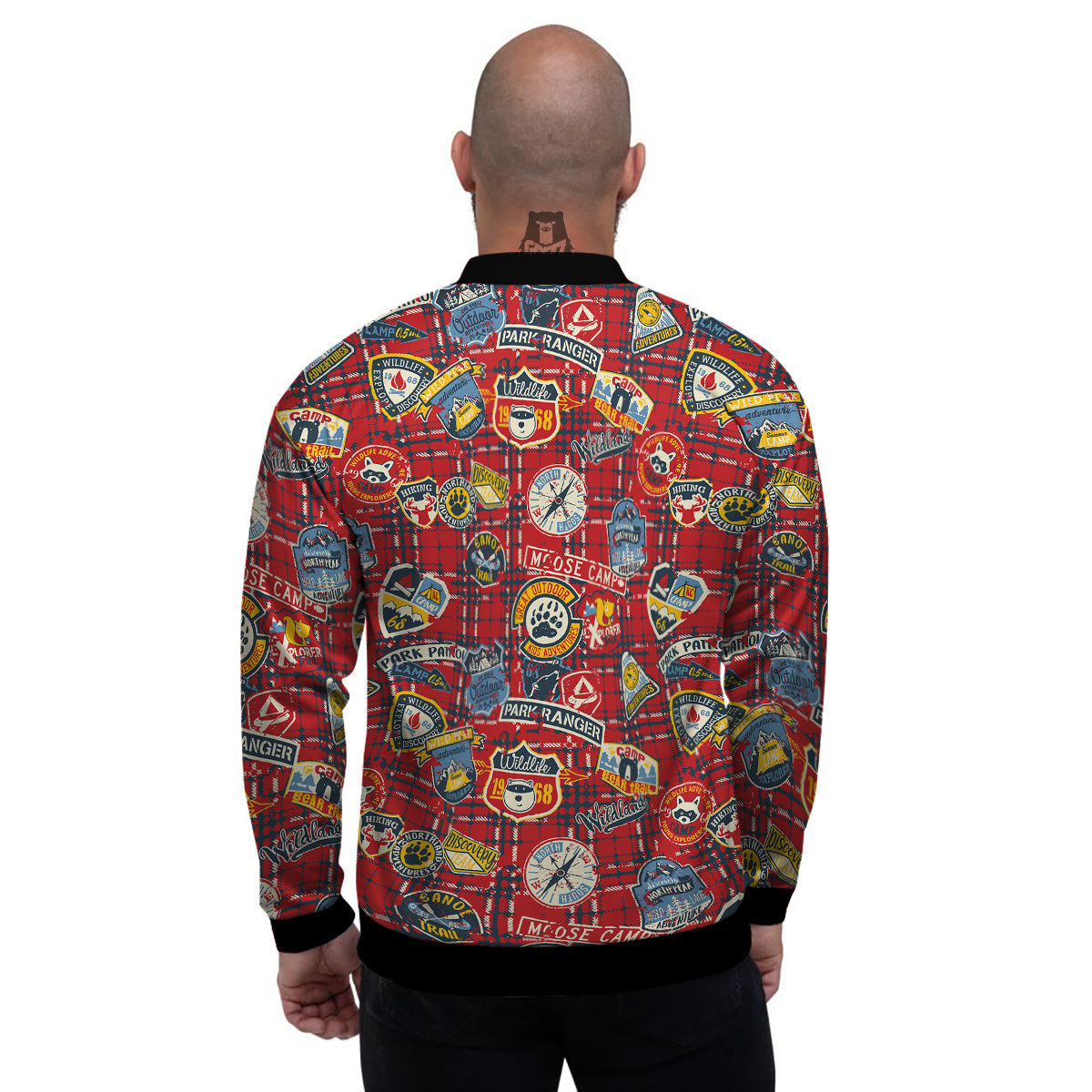 Red Plaid Mountain Camp Tartan Print Men's Bomber Jacket-grizzshop