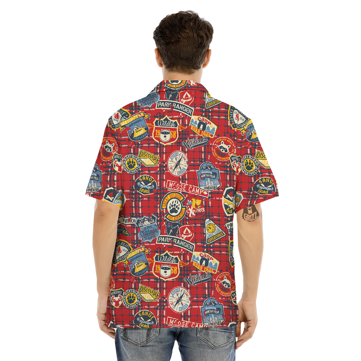 Red Plaid Mountain Camp Tartan Print Men's Hawaiian Shirt-grizzshop