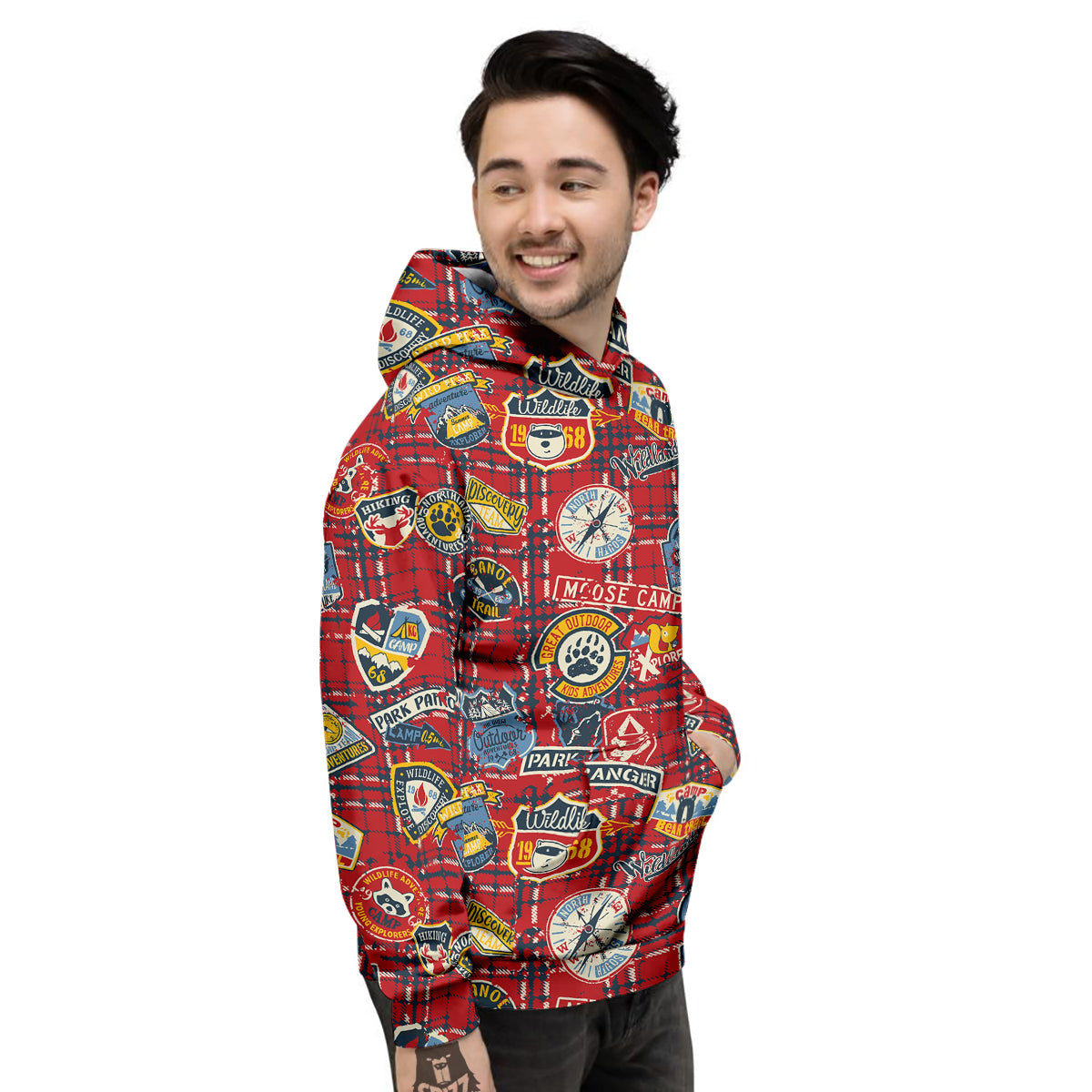 Red Plaid Mountain Camp Tartan Print Men's Hoodie-grizzshop