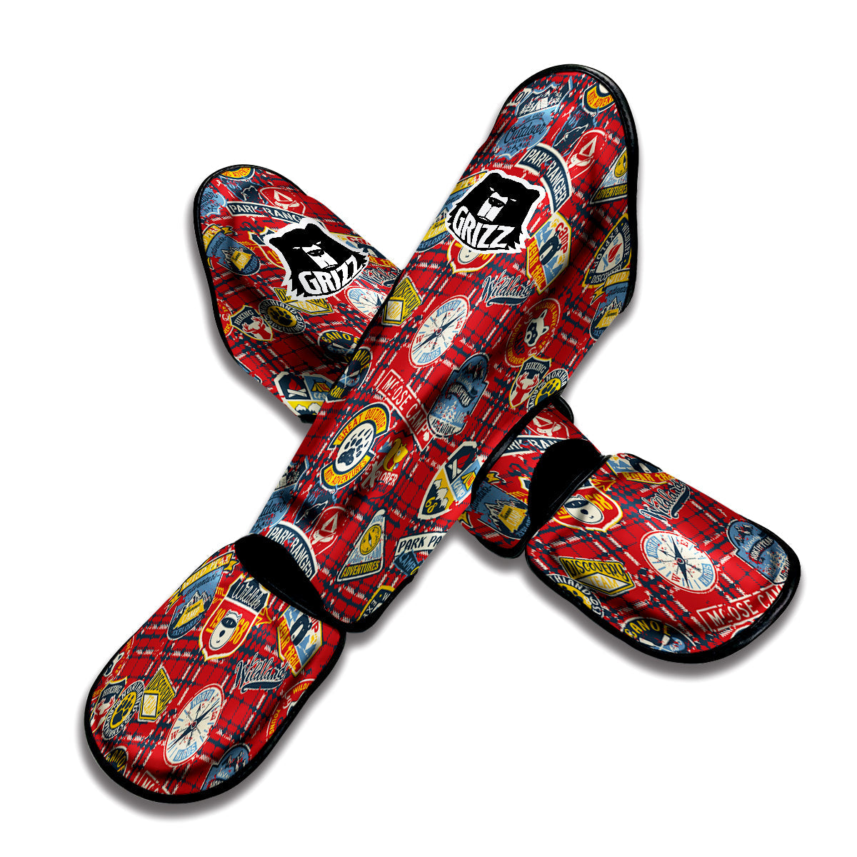 Red Plaid Mountain Camp Tartan Print Muay Thai Shin Guards-grizzshop
