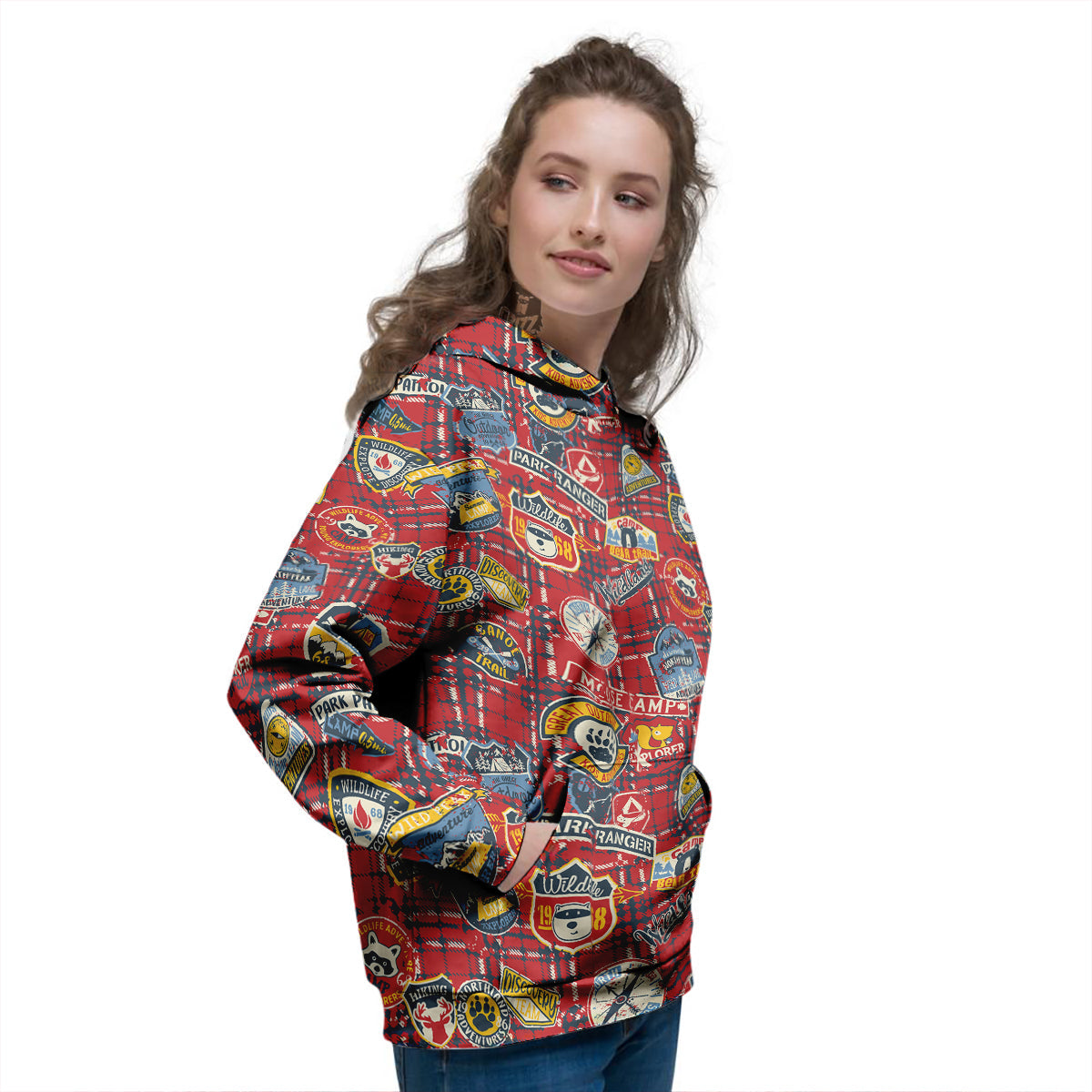 Red Plaid Mountain Camp Tartan Print Women's Hoodie-grizzshop