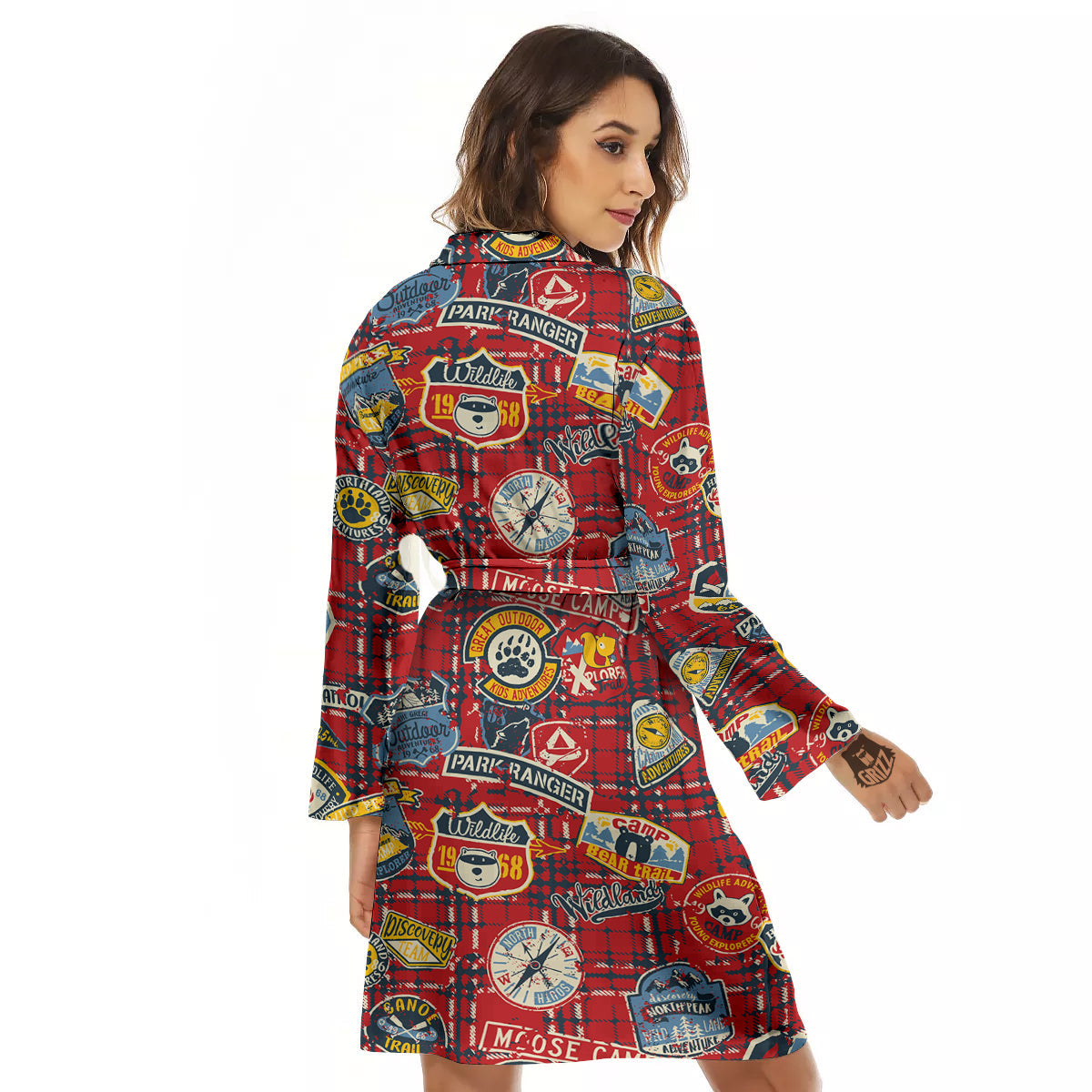 Red Plaid Mountain Camp Tartan Print Women's Robe-grizzshop