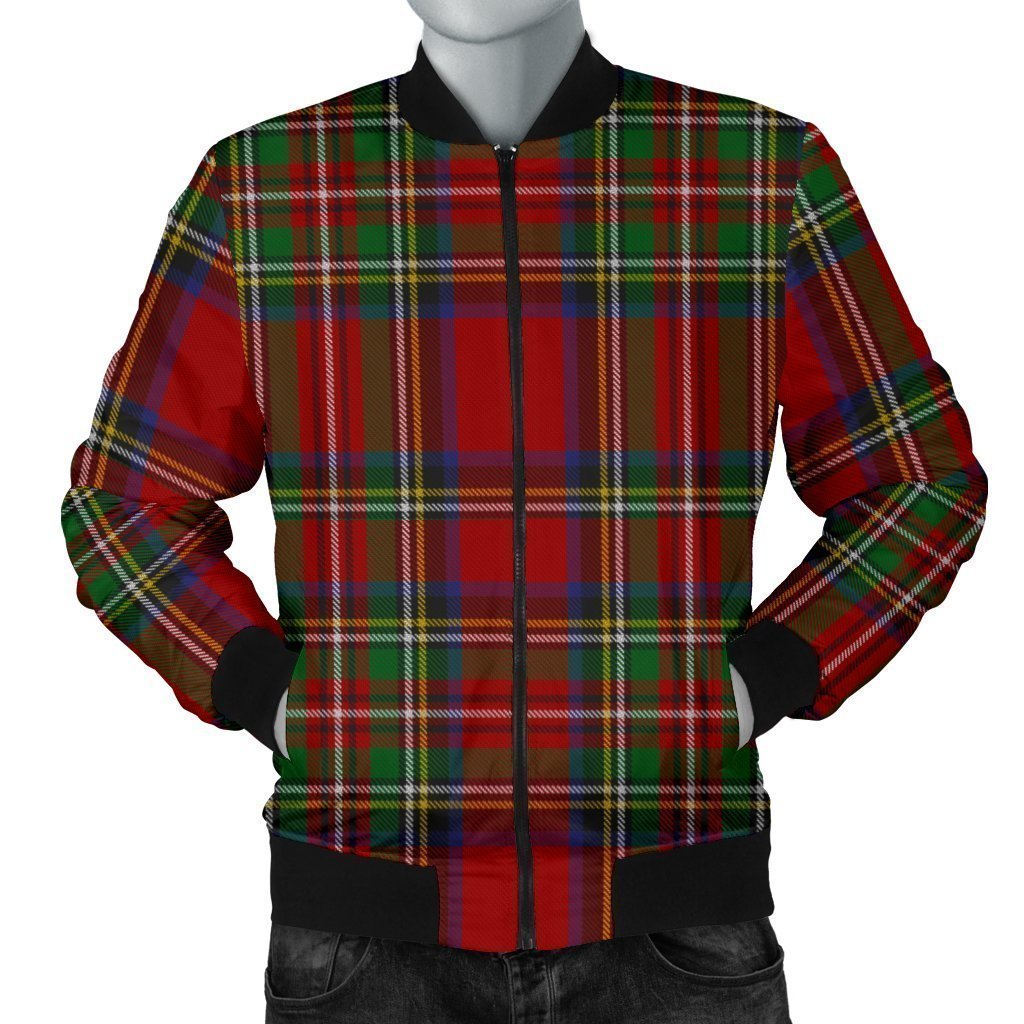 Red Plaid Tartan Men's Bomber Jacket-grizzshop