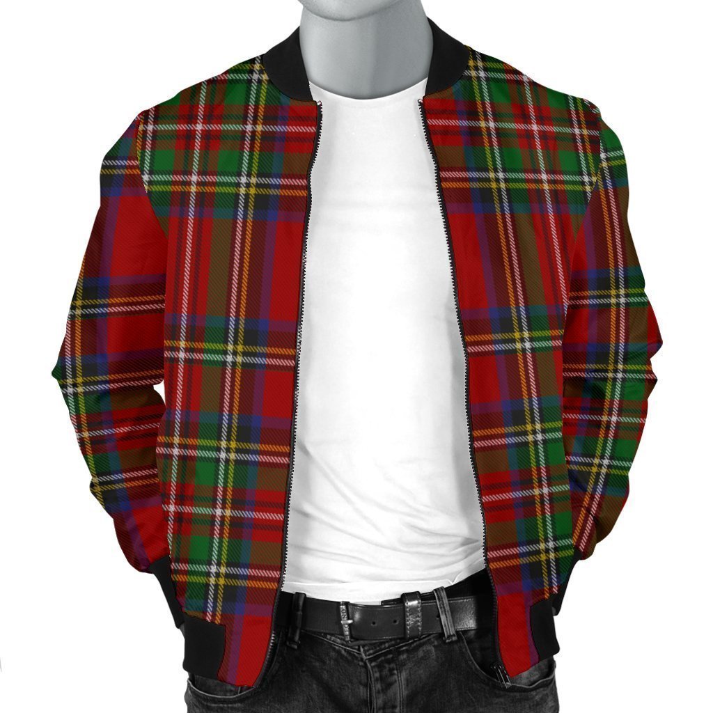Red Plaid Tartan Men's Bomber Jacket-grizzshop