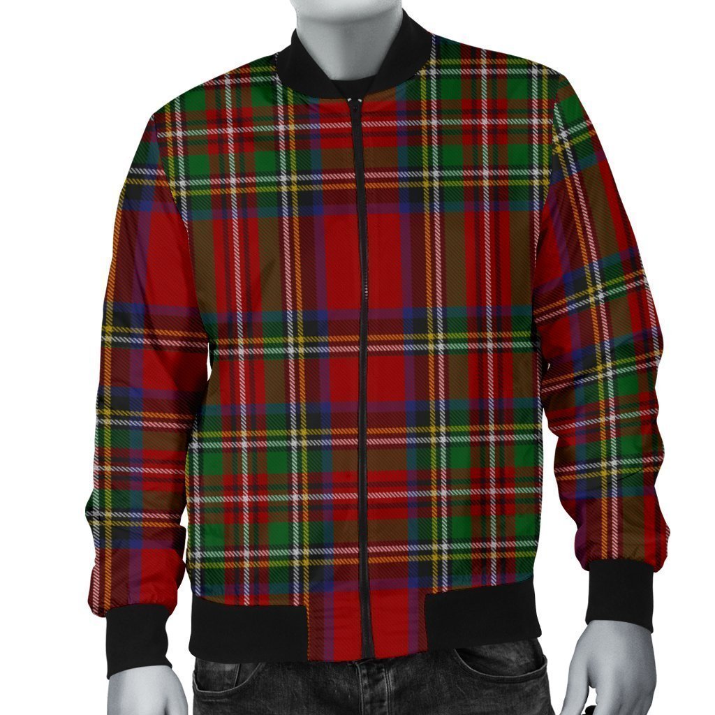 Red Plaid Tartan Men's Bomber Jacket-grizzshop