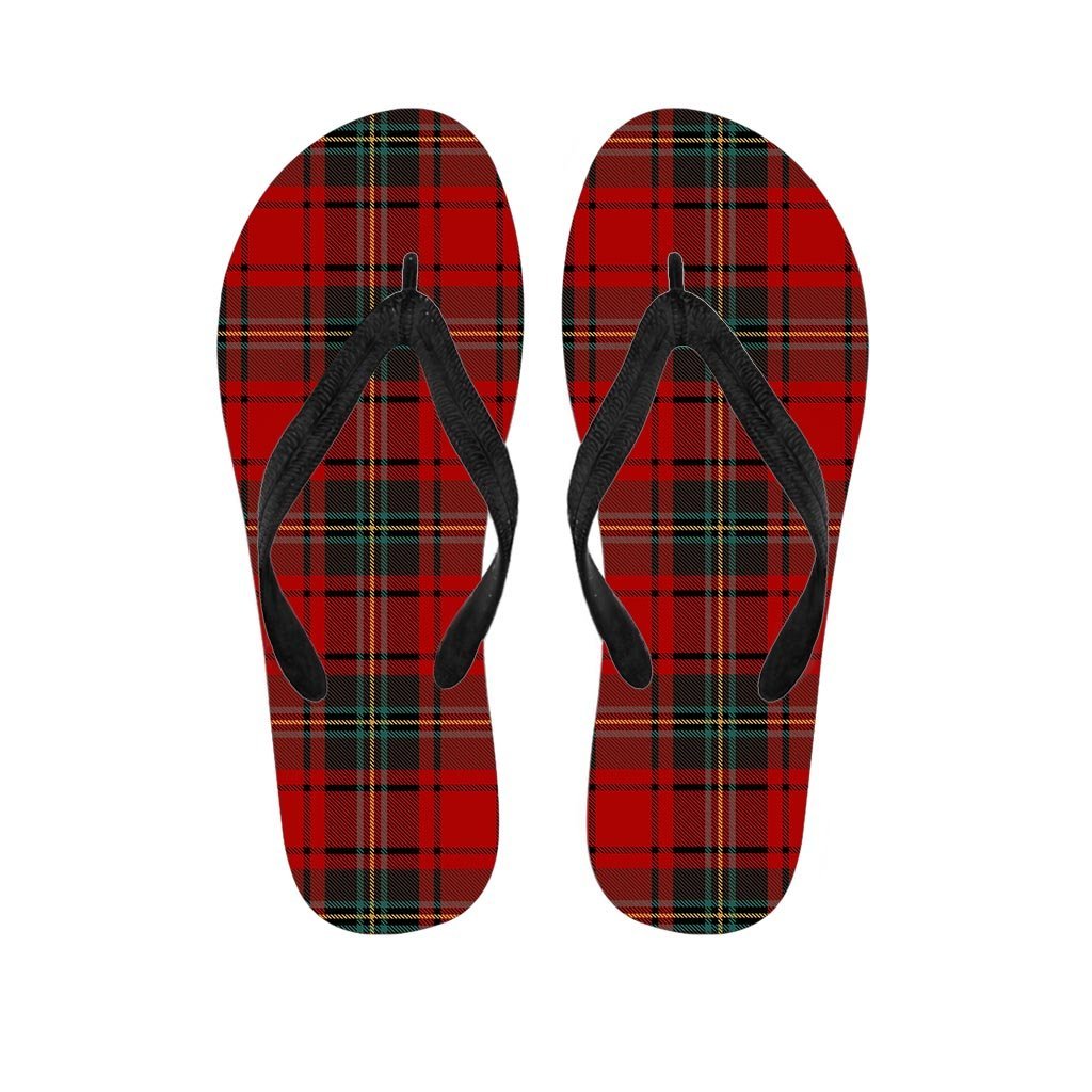 Red Plaid Tartan Men's Flip Flops-grizzshop
