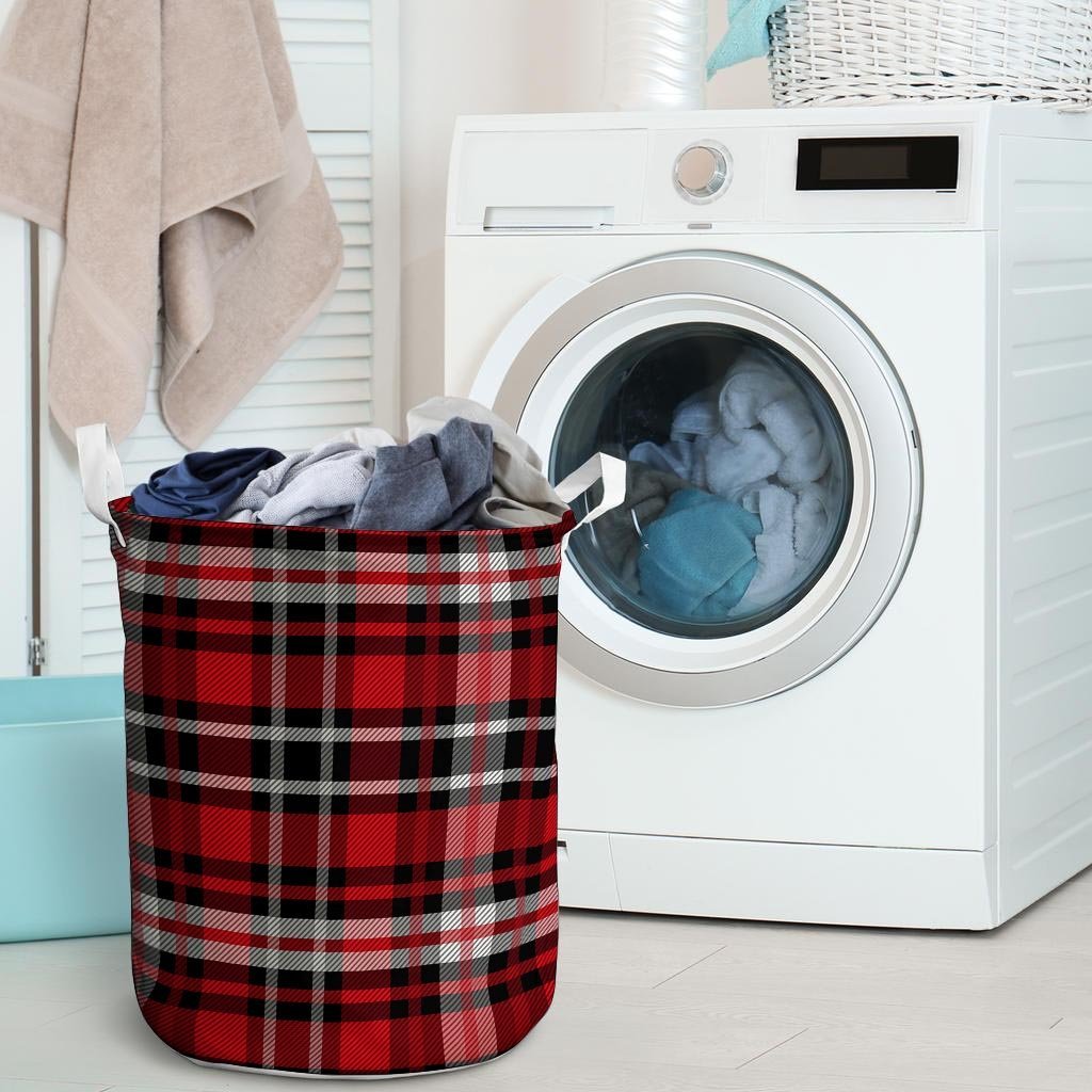 Red Plaid Tartan Print Laundry Basket-grizzshop