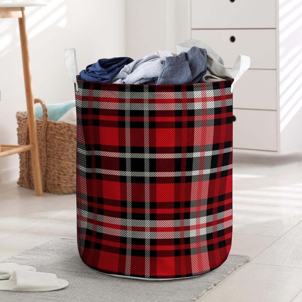 Red Plaid Tartan Print Laundry Basket-grizzshop