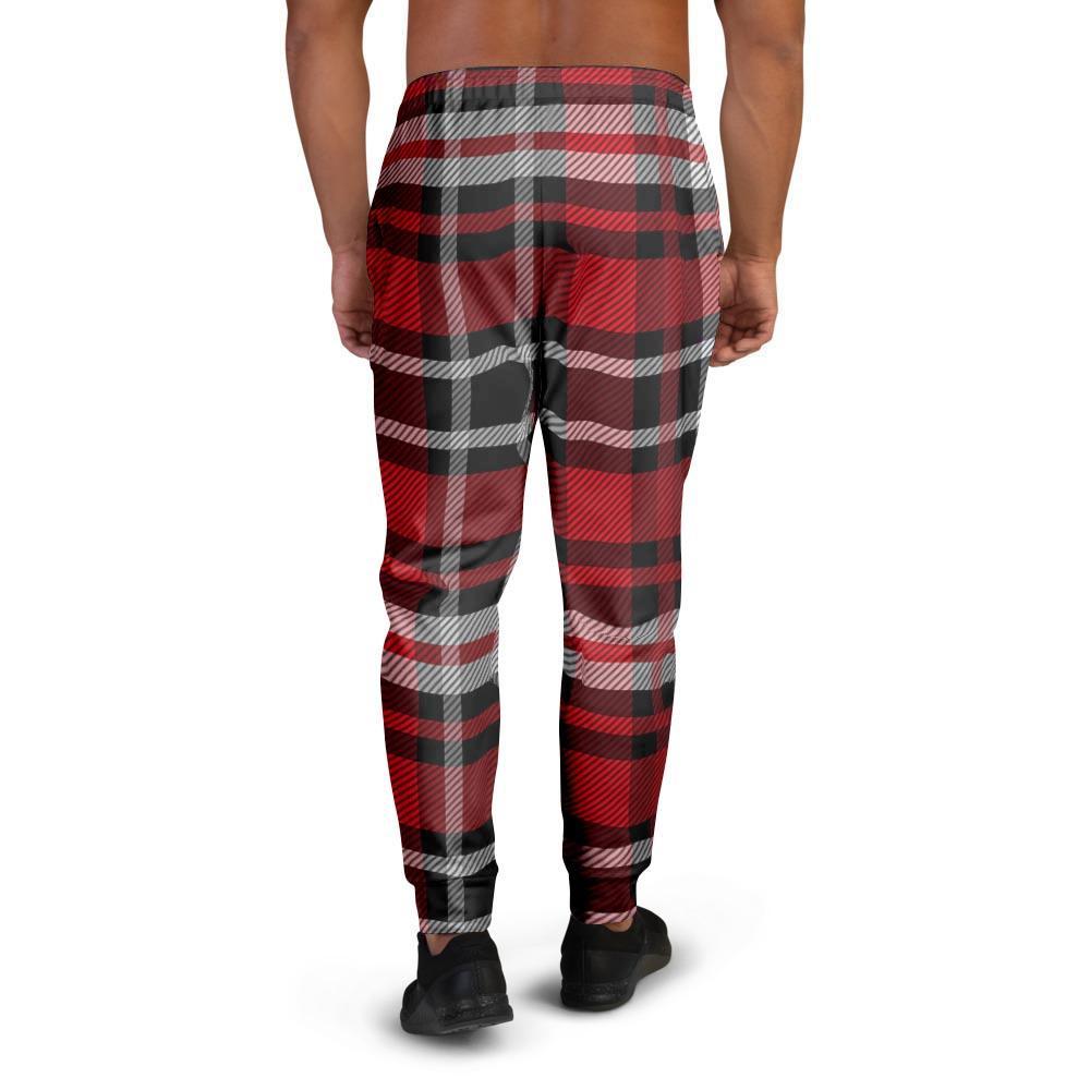 Red Plaid Tartan Print Men's Joggers-grizzshop