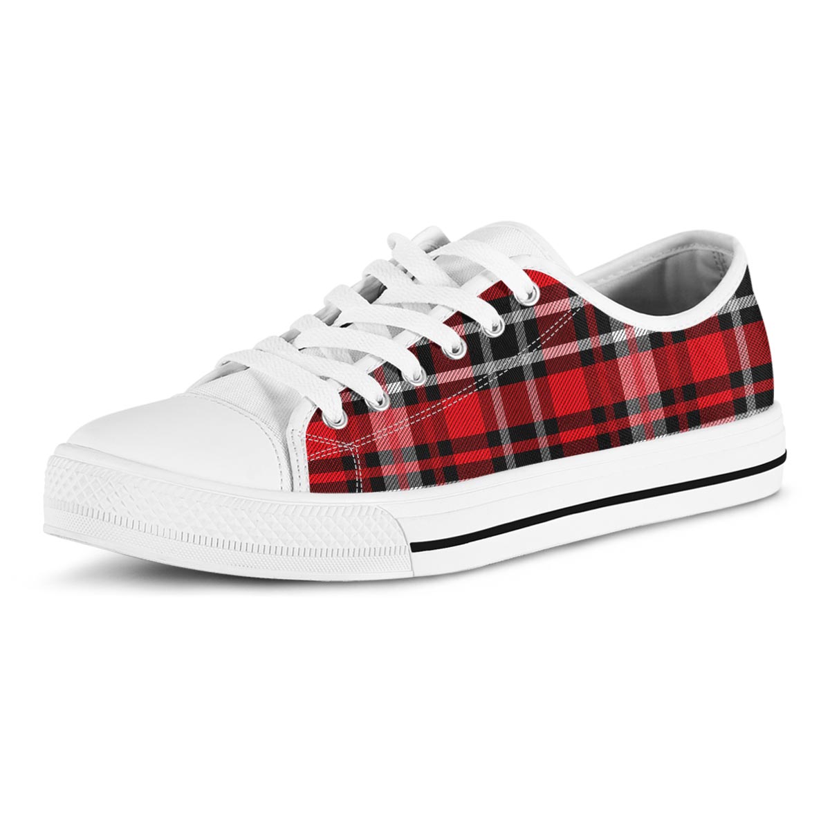 Red Plaid Tartan Print Men's Low Top Shoes-grizzshop