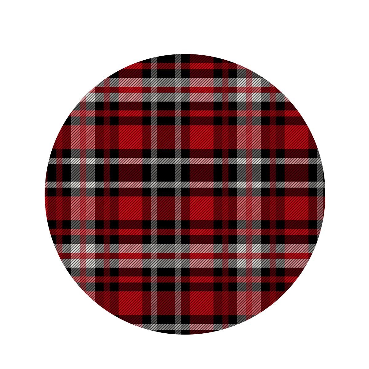 Red Plaid Tartan Print Round Rug-grizzshop