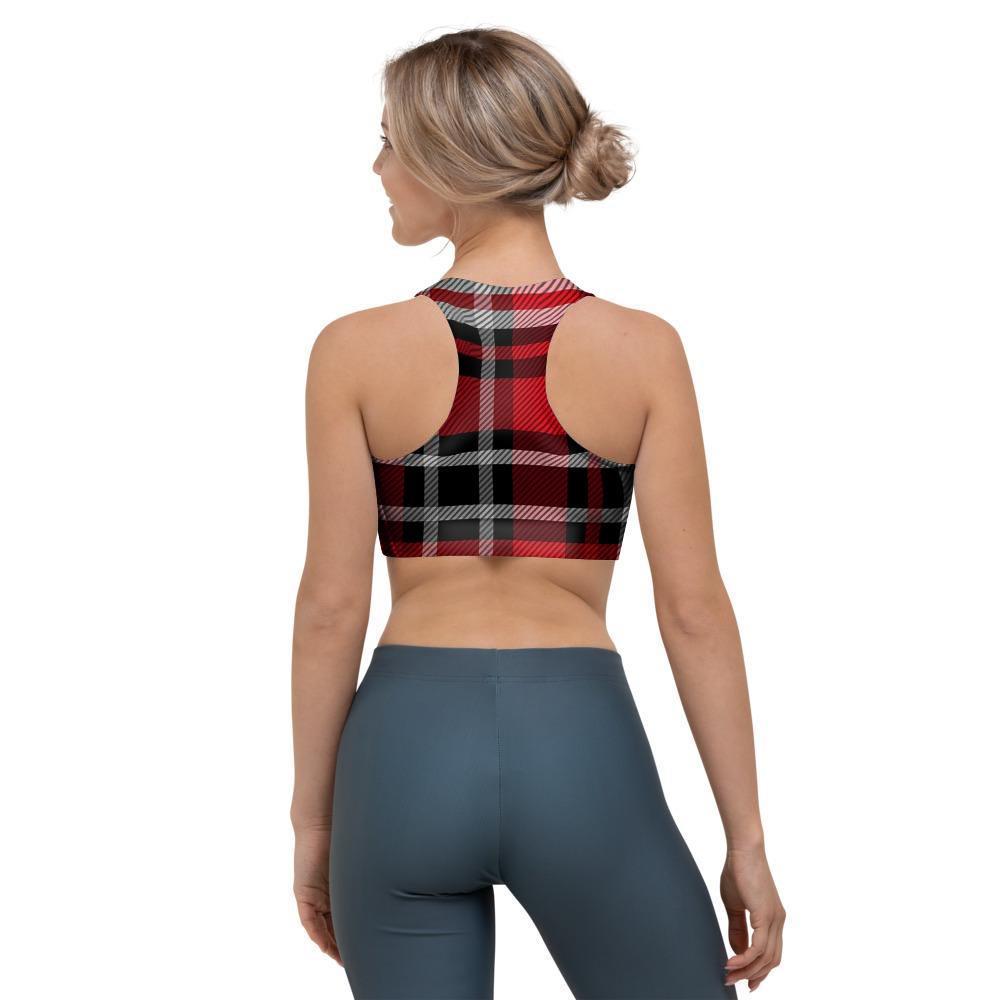 Red Plaid Tartan Print Sports Bra-grizzshop