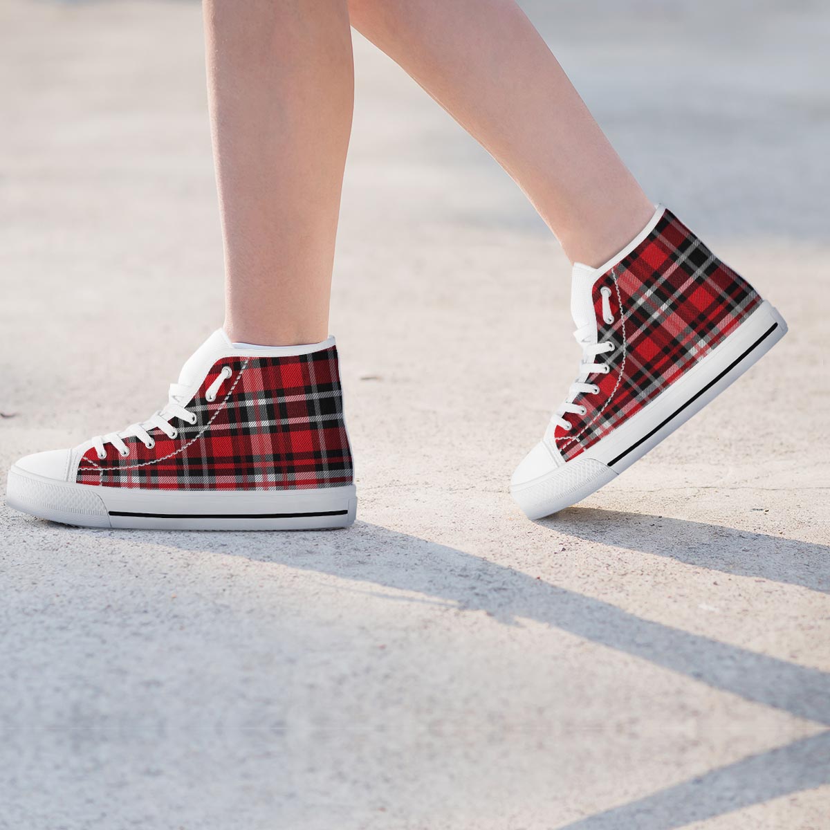 Red Plaid Tartan Print Women's High Top Shoes-grizzshop