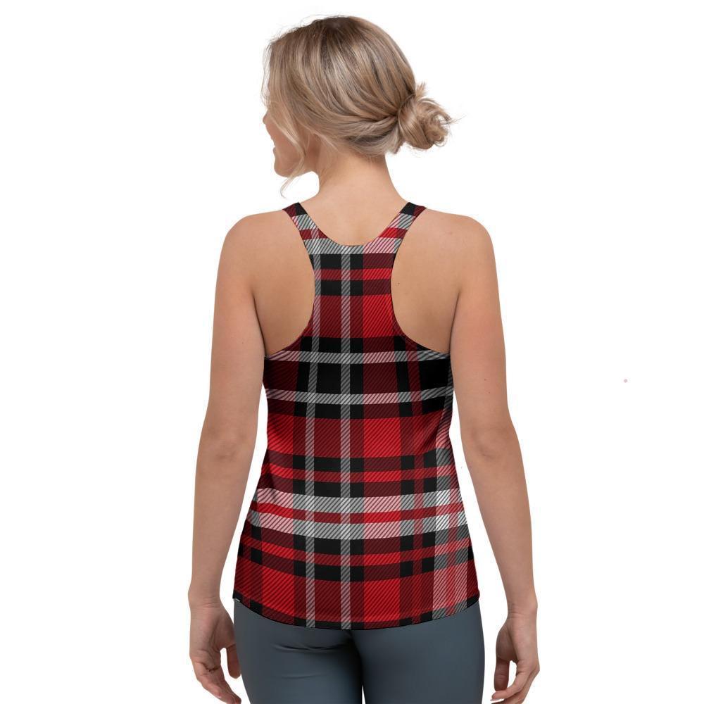 Red Plaid Tartan Print Women's Racerback Tank Top-grizzshop