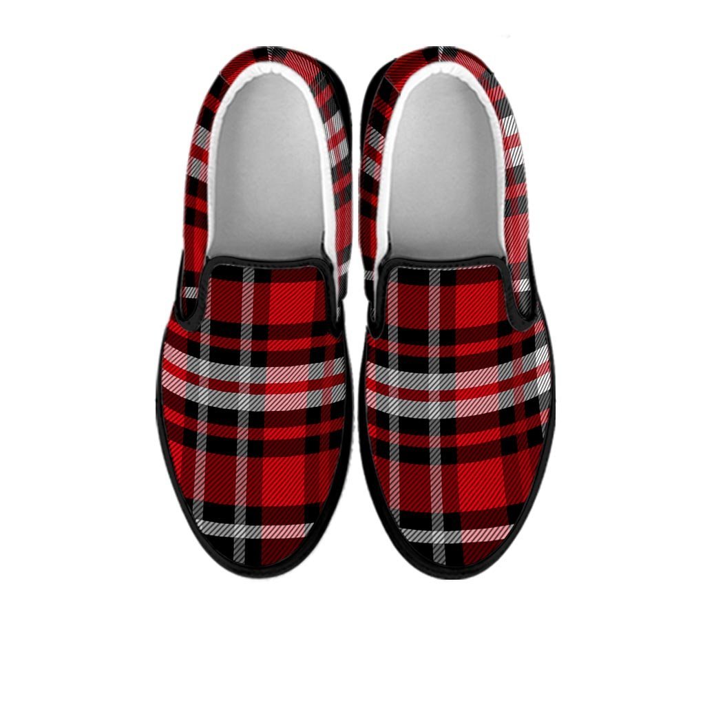 Red Plaid Tartan Print Women's Slip On Sneakers-grizzshop