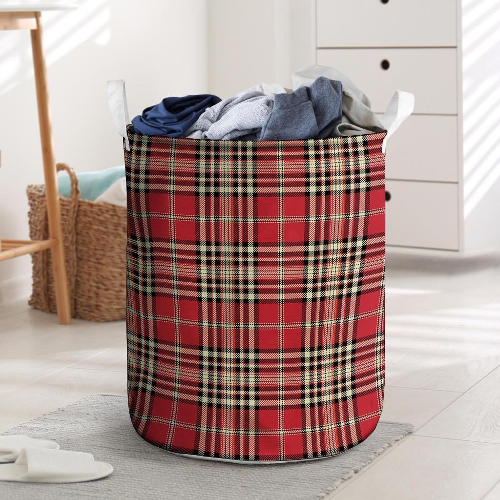 Red Plaid Tartan Scottish Laundry Basket-grizzshop