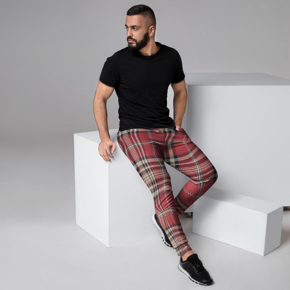Red Plaid Tartan Scottish Men's Joggers-grizzshop