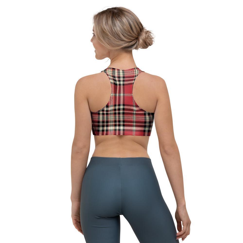 Red Plaid Tartan Scottish Sports Bra-grizzshop