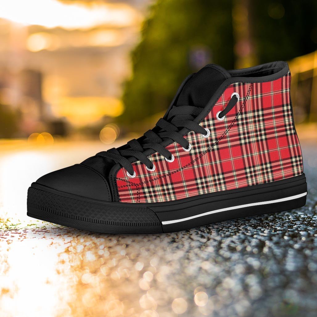 Red Plaid Tartan Scottish Women's High Top Shoes-grizzshop