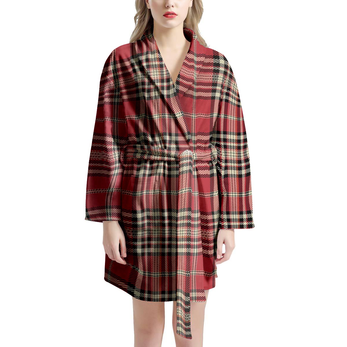 Red Plaid Tartan Scottish Women's Robe-grizzshop