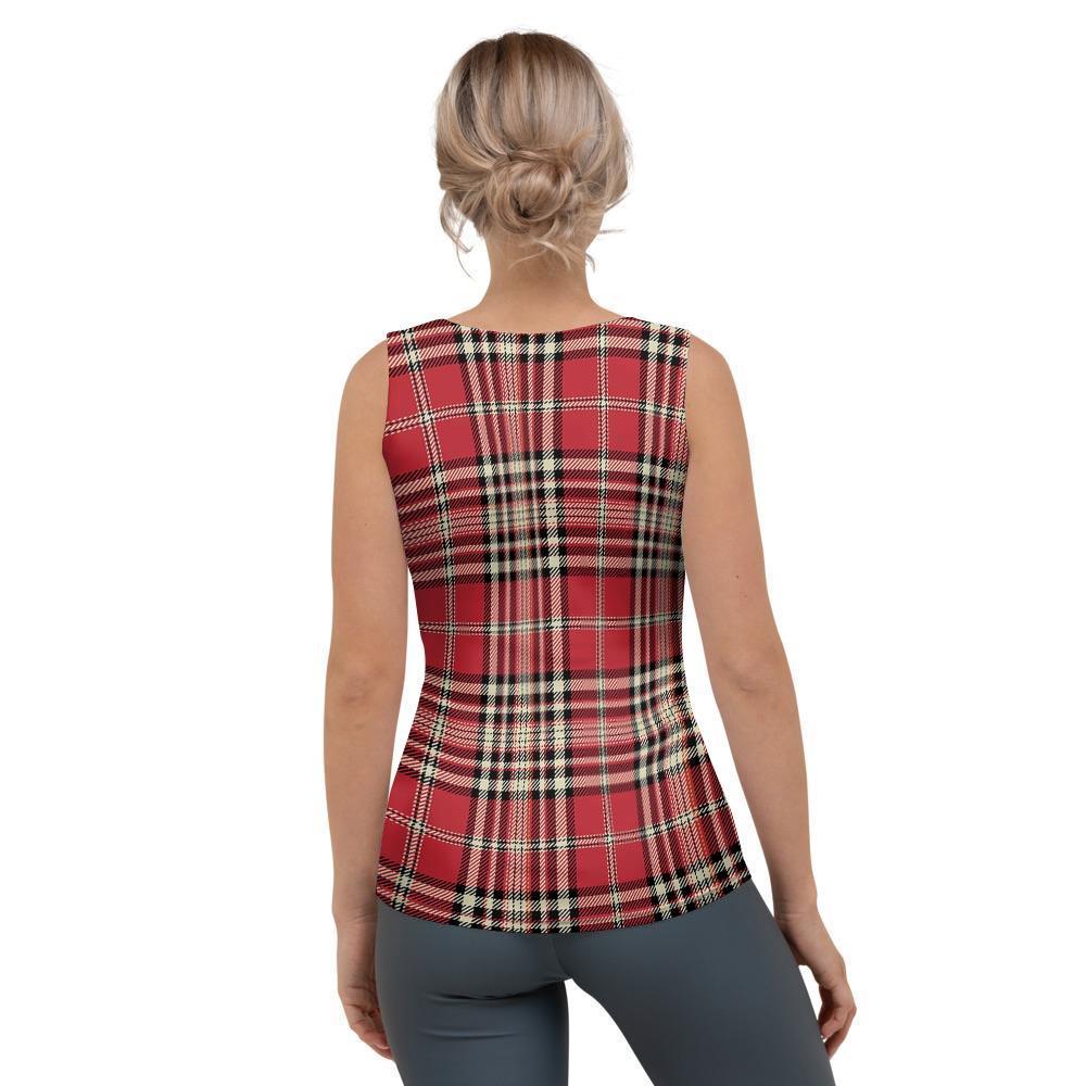 Red Plaid Tartan Scottish Women's Tank Top-grizzshop