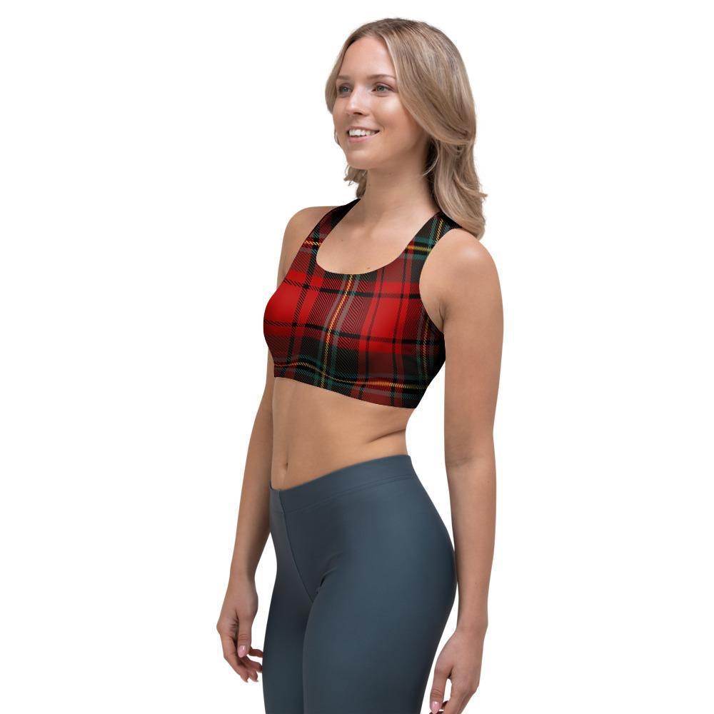Red Plaid Tartan Sports Bra-grizzshop