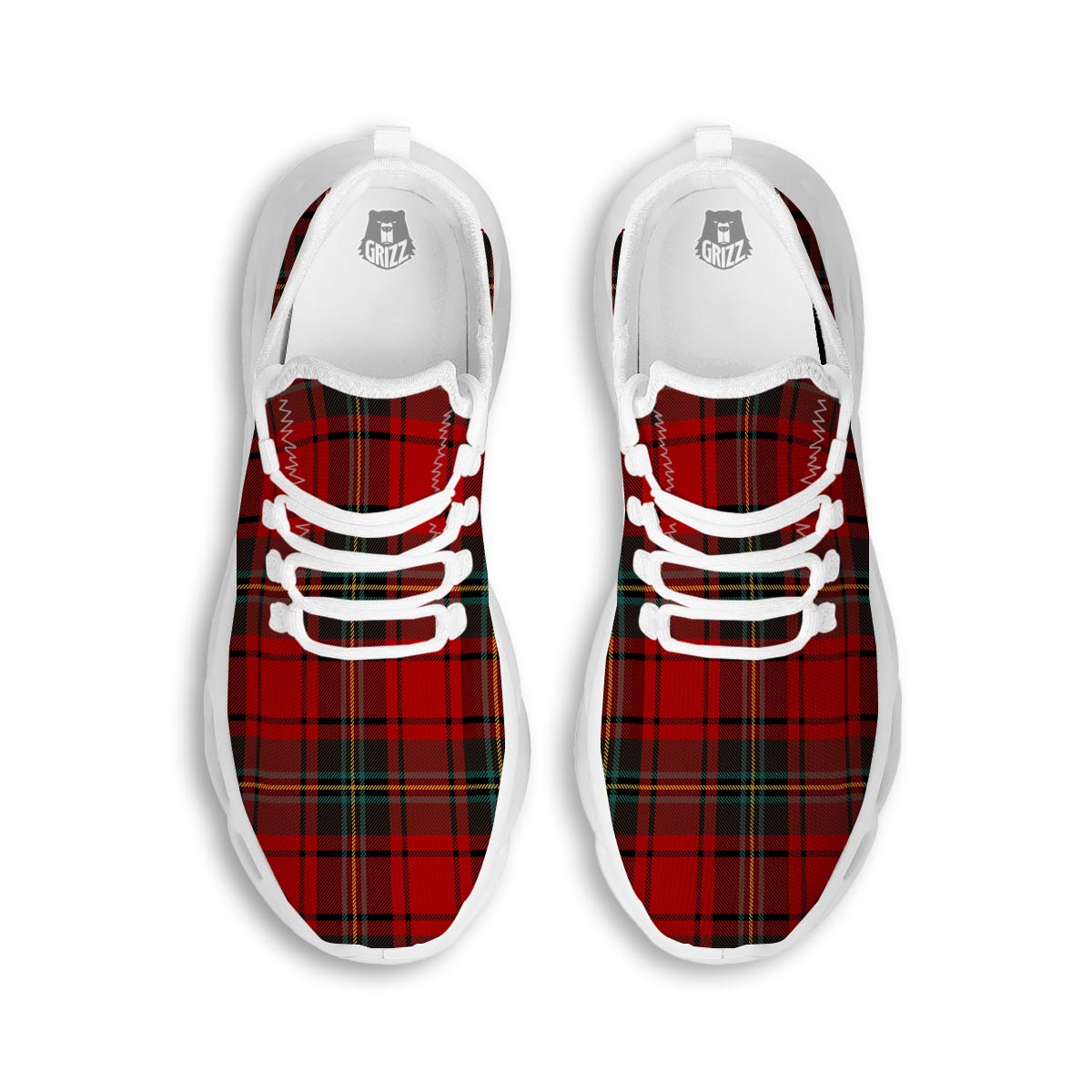 Red Plaid Tartan White Running Shoes-grizzshop