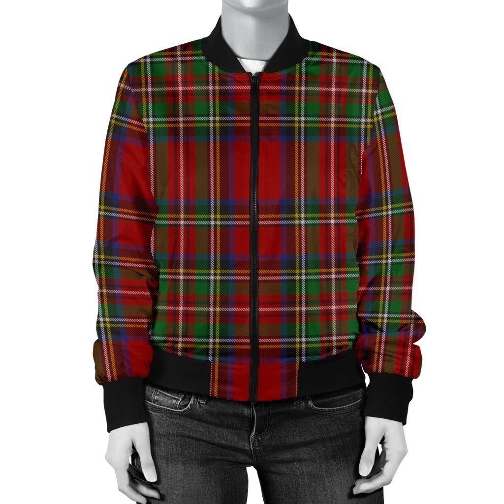 Red Plaid Tartan Women's Bomber Jacket-grizzshop