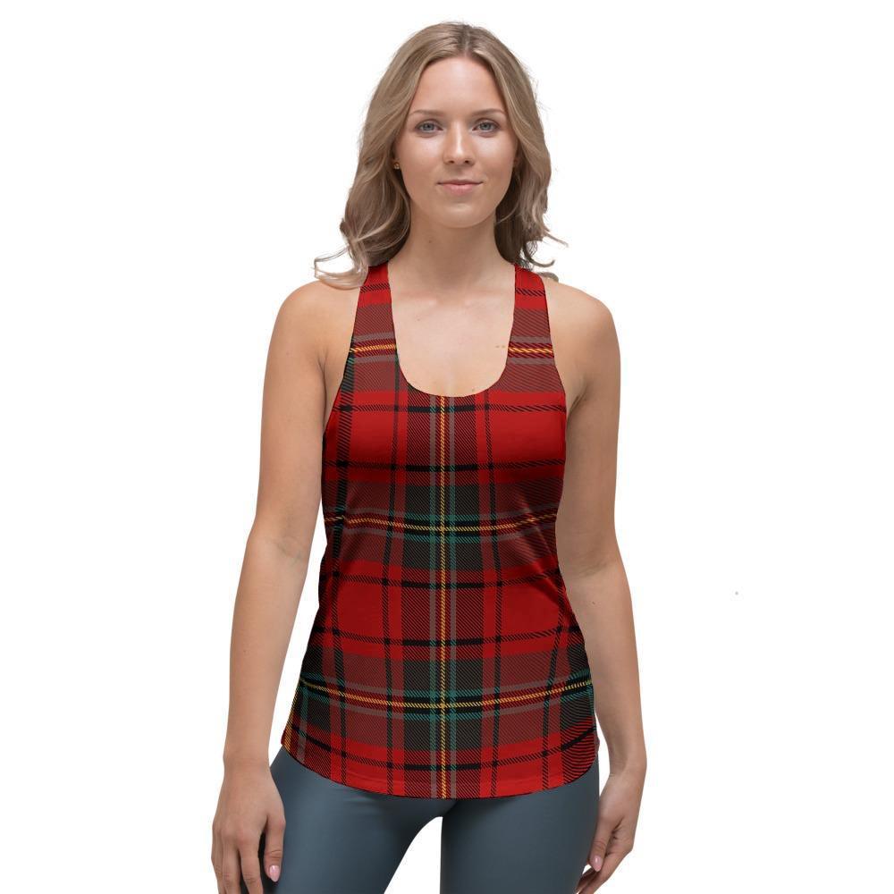 Red Plaid Tartan Women's Racerback Tank Top-grizzshop
