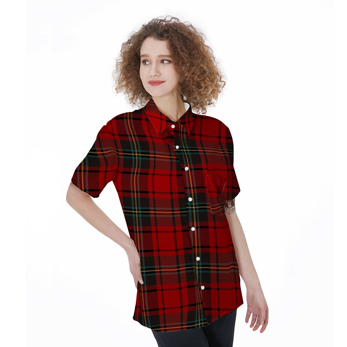 Red Plaid Tartan Women's Short Sleeve Shirts-grizzshop