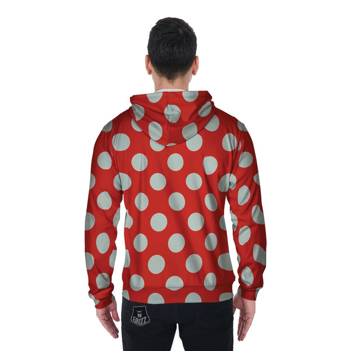 Red Polka Dot Men's Zip Up Hoodie-grizzshop