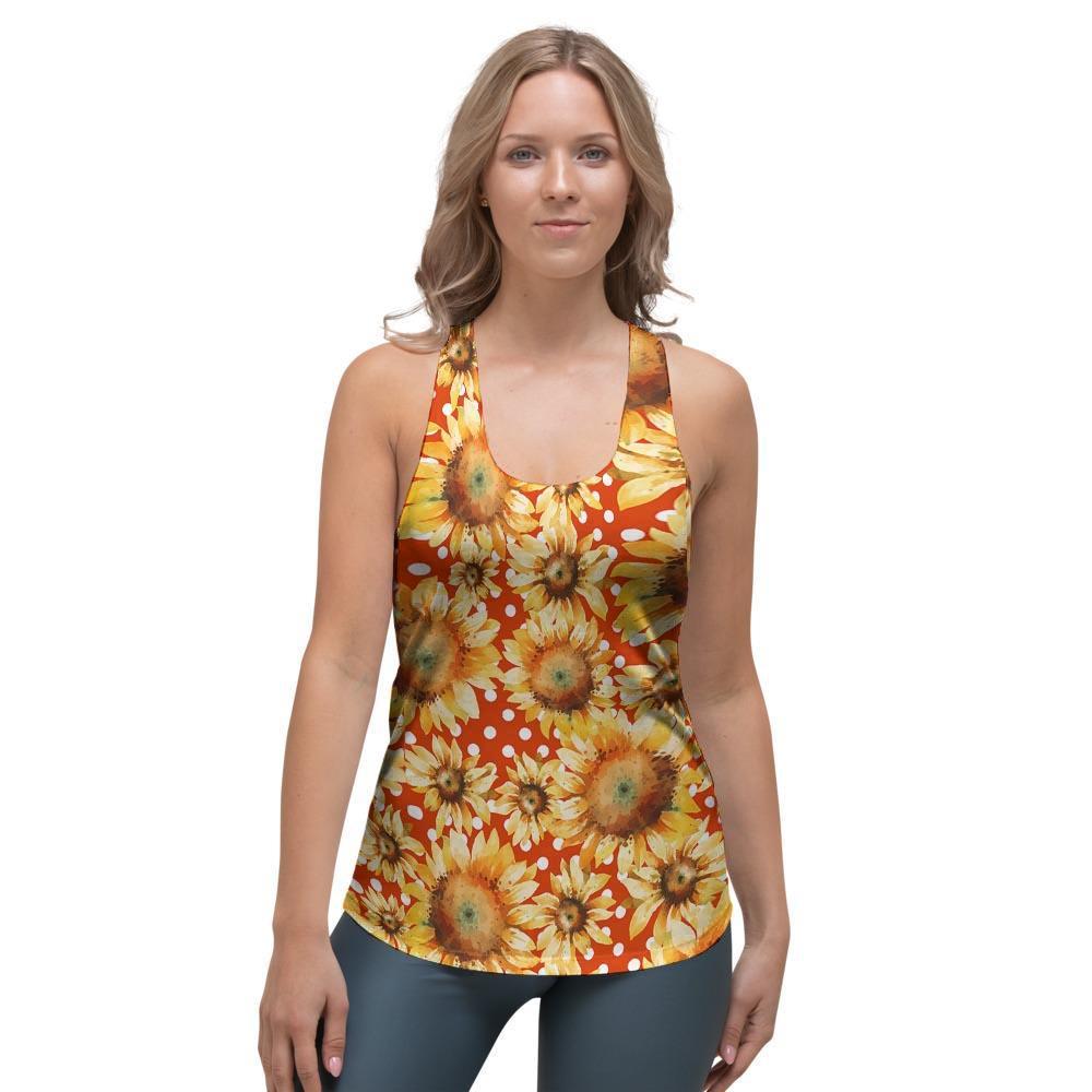 Red Polka Dot Sunflower Women's Racerback Tank Top-grizzshop