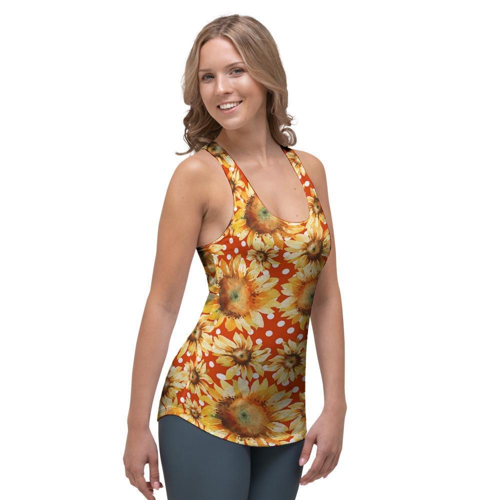 Red Polka Dot Sunflower Women's Racerback Tank Top-grizzshop