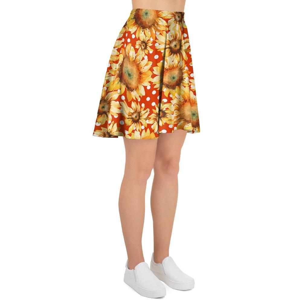 Red Polka Dot Sunflower Women's Skirt-grizzshop