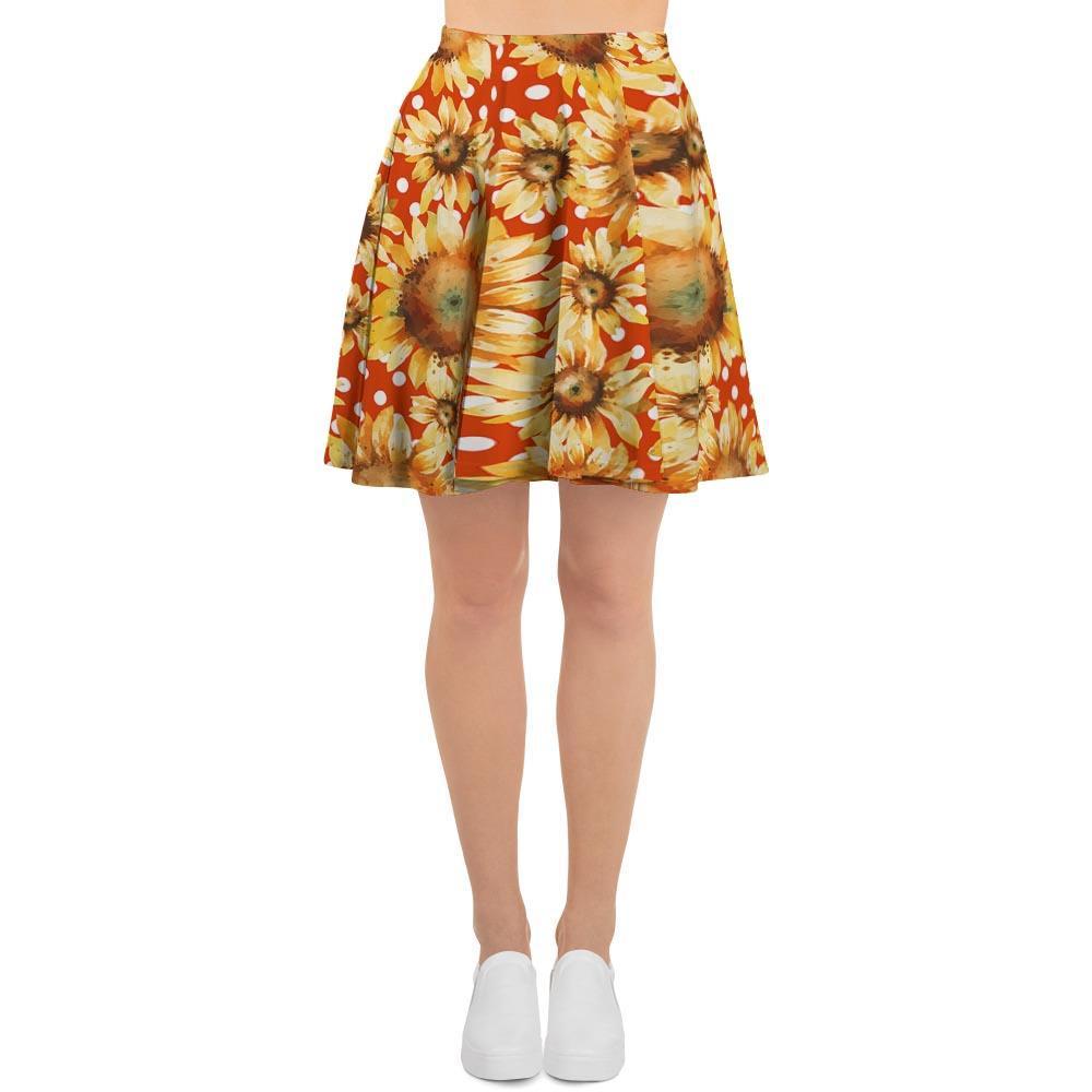 Red Polka Dot Sunflower Women's Skirt-grizzshop