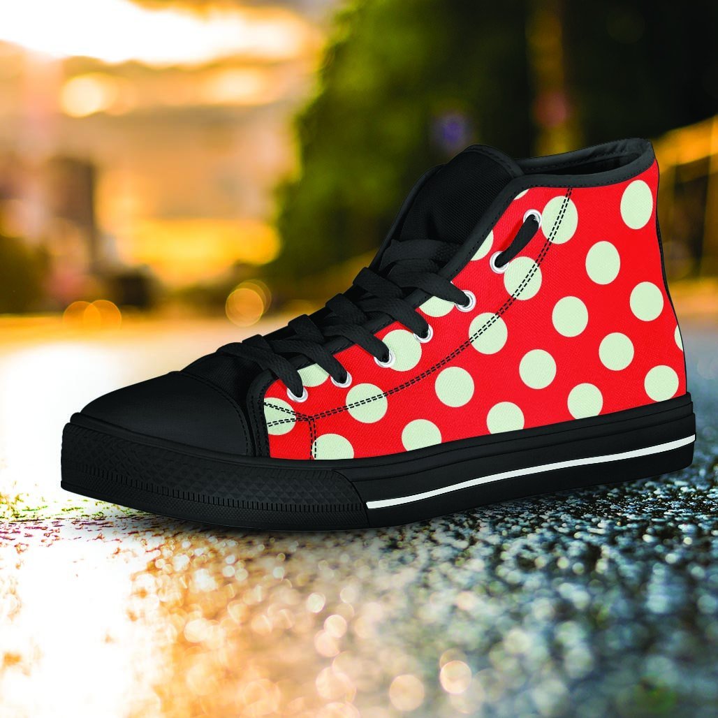 Red Polka Dot Women's High Top Shoes-grizzshop