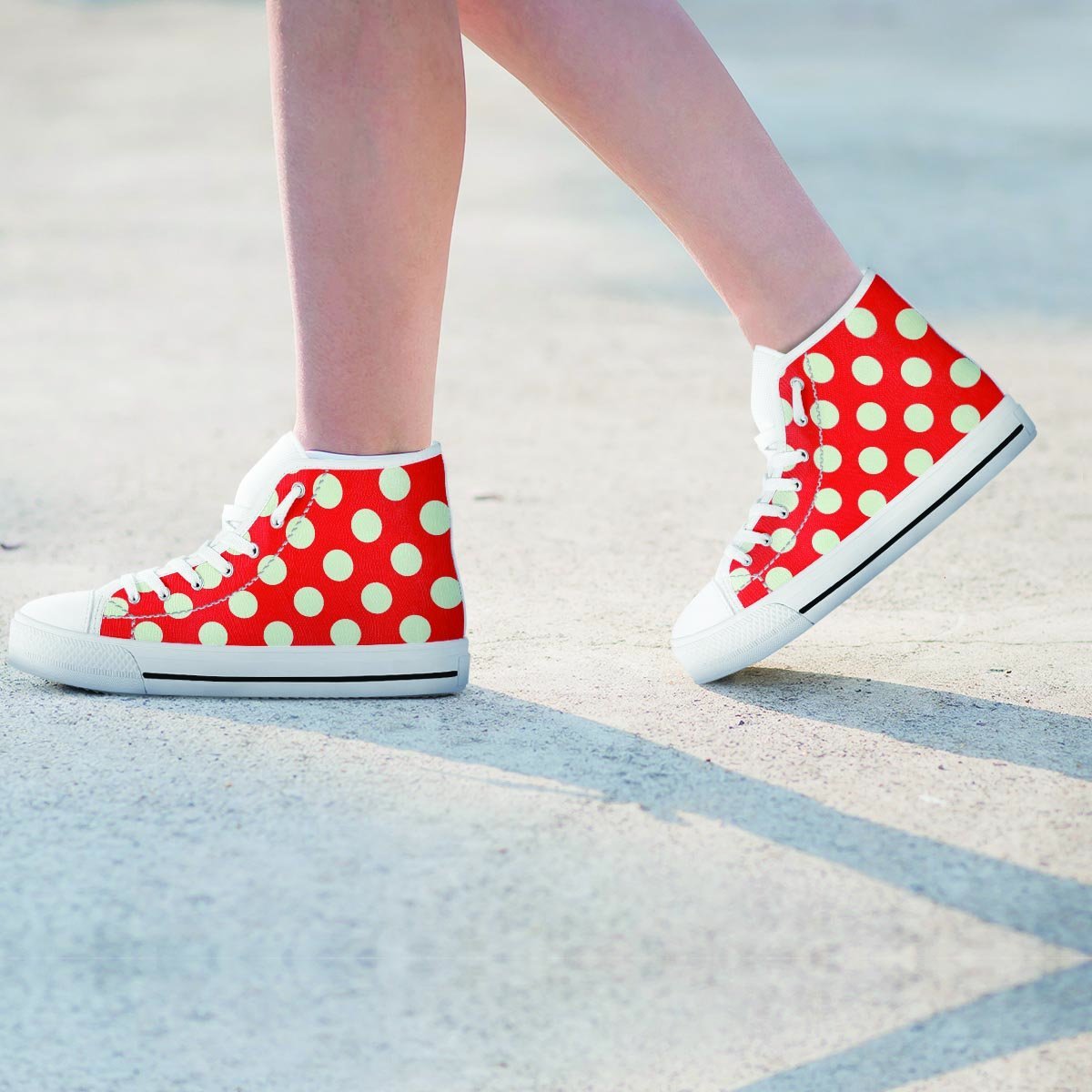 Red Polka Dot Women's High Top Shoes-grizzshop